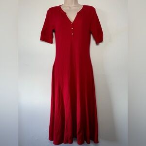 Lauren Ralph Lauren Waffle Knit Midi Dress M Cozy Soft Girl Effortless Chic Red